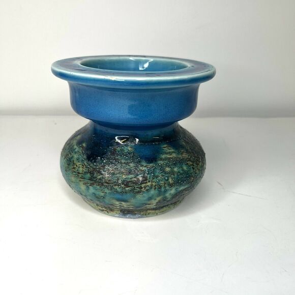 Vintage MCM CSP 522 Secla Portugal Blue Pottery Textured Candle Holder - Picture 1 of 5